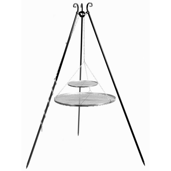 Dreibein Schwenkgrill mit Doppelrost aus Edelstahl Grill